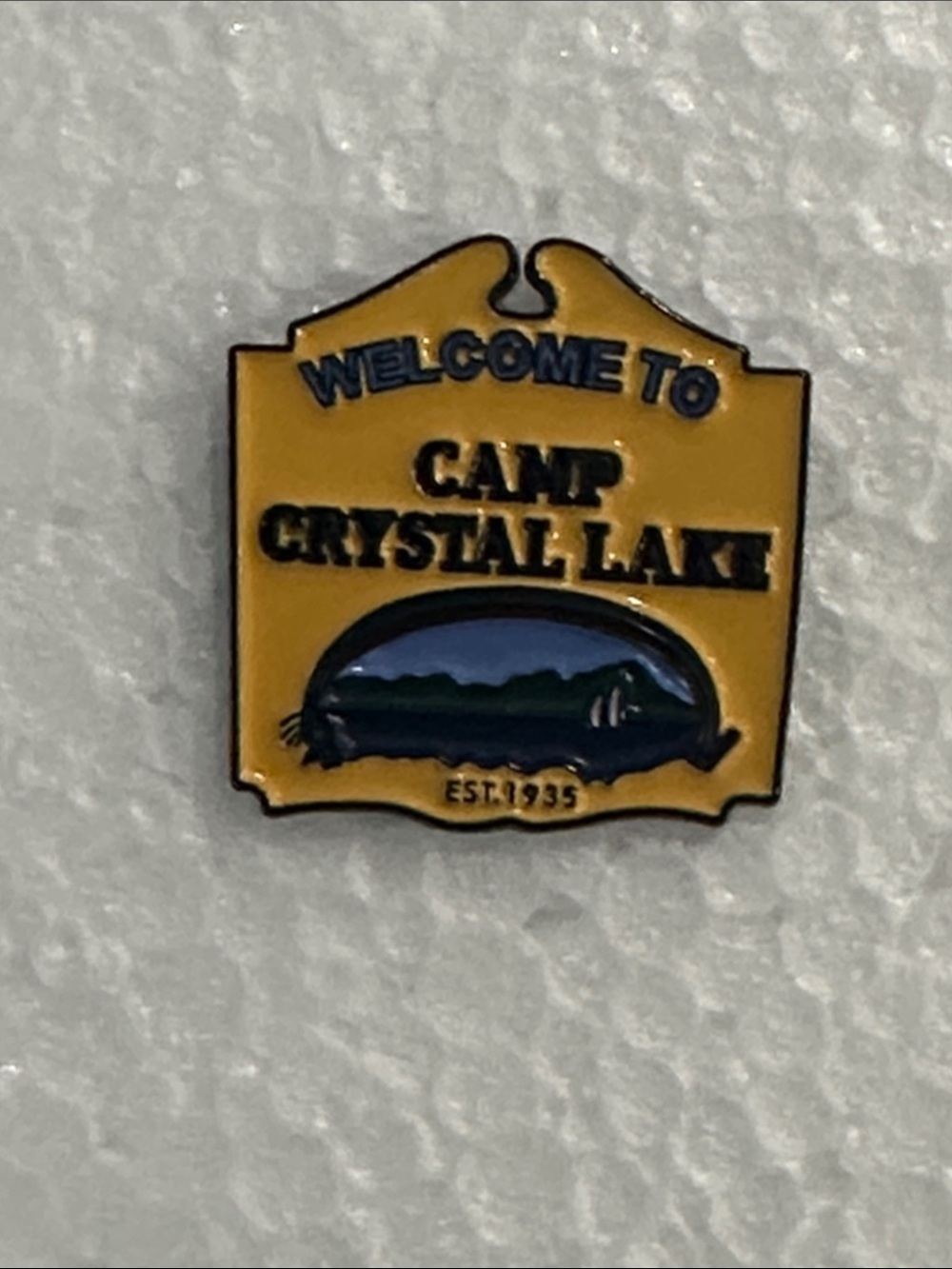 Friday the 13th Camp Crystal Lake Welcome Pin - Yellow & Blue Enamel